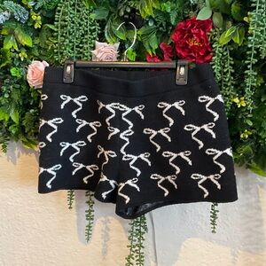 wild fable Black Knit Shorts with White Bow Motif